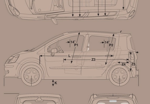 Renault Modus (2005) (Рено Модус (2005)) - чертежи (рисунки) автомобиля